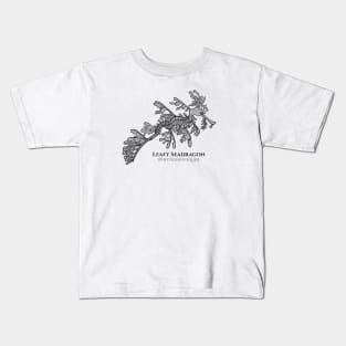 Leafy Seadragon with Common and Latin Names - on white Kids T-Shirt